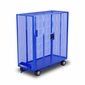 Blue security cart with a 600x600 mm shelf, designed for secure storage and transport.